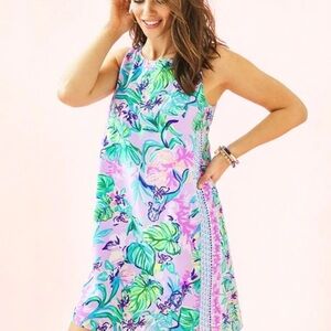 Lilly Pulitzer Jackie Dress Small Silk Amethyst Tint‎ Mermaid in the Shade Print